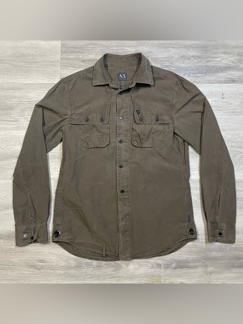 Armani Exchange Men's Olive Green Casual Safari Button-Down Shirt